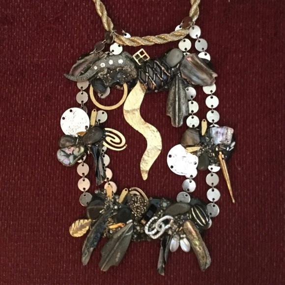 Vintage Steampunk Up cycled Silver Gold Metal Beaded Bib Rope Necklace XL, NEW - Picture 1 of 8